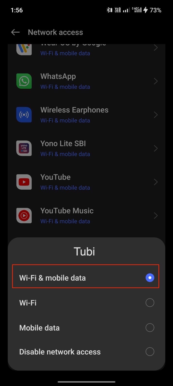 Allow Wifi and Mobile Data on Tubi