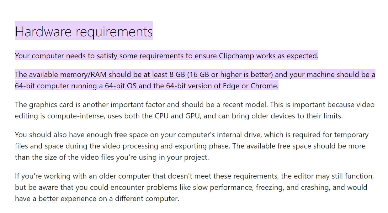 Clipchamp system requirements