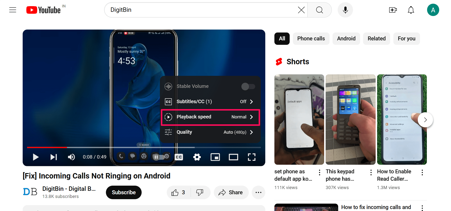 Choose Playback speed option