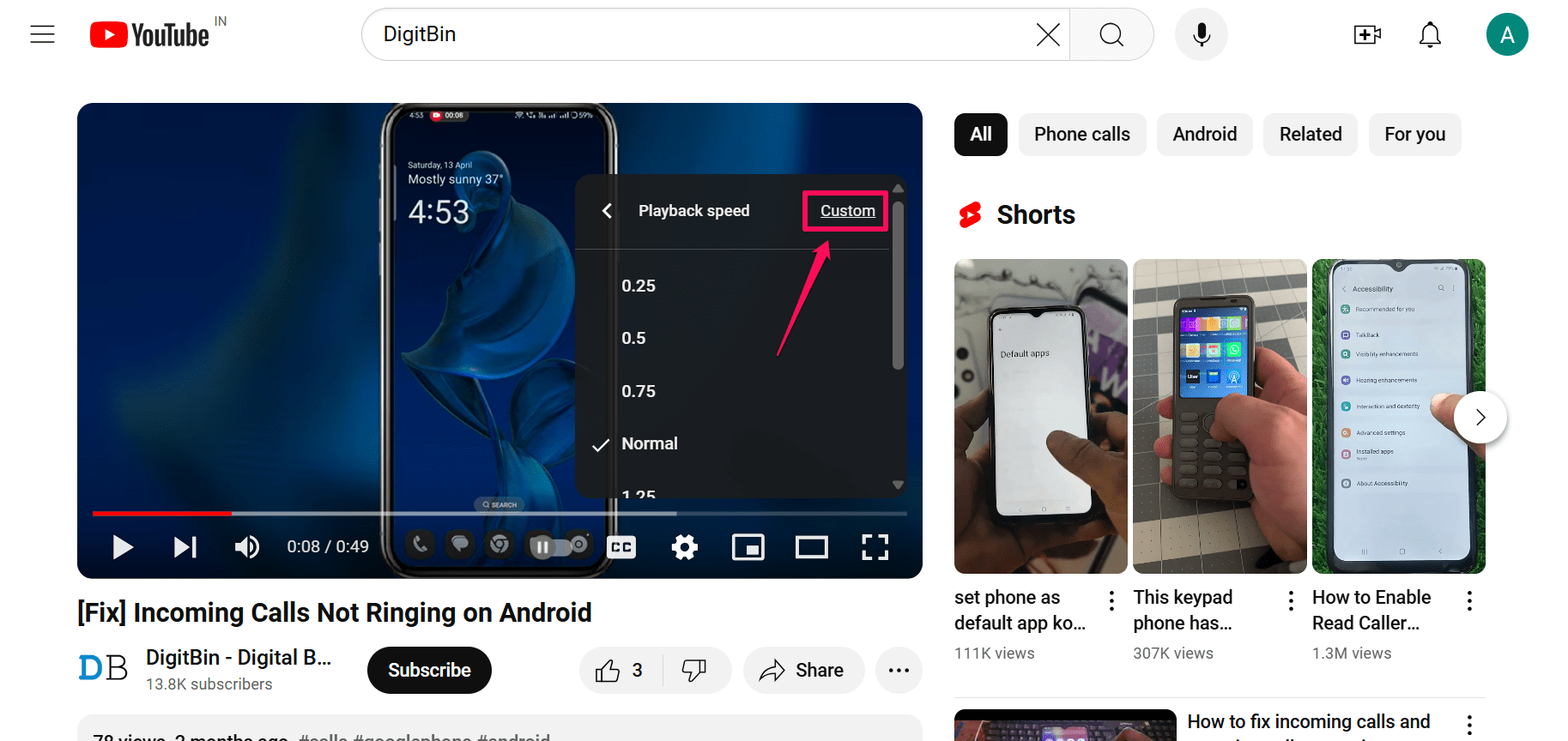 Click on the Custom button to customize playback speed