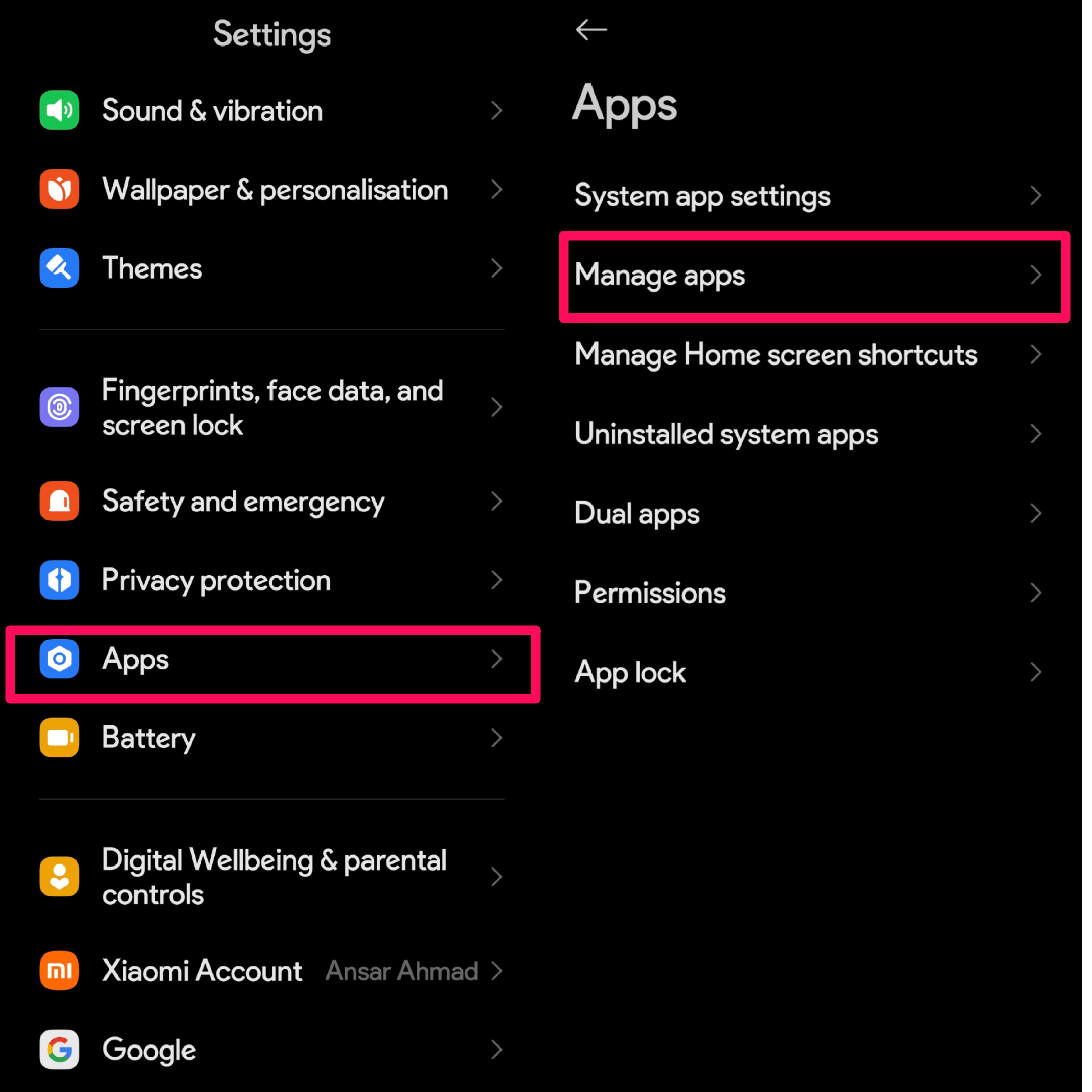 Tap on Apps and select Manage Apps