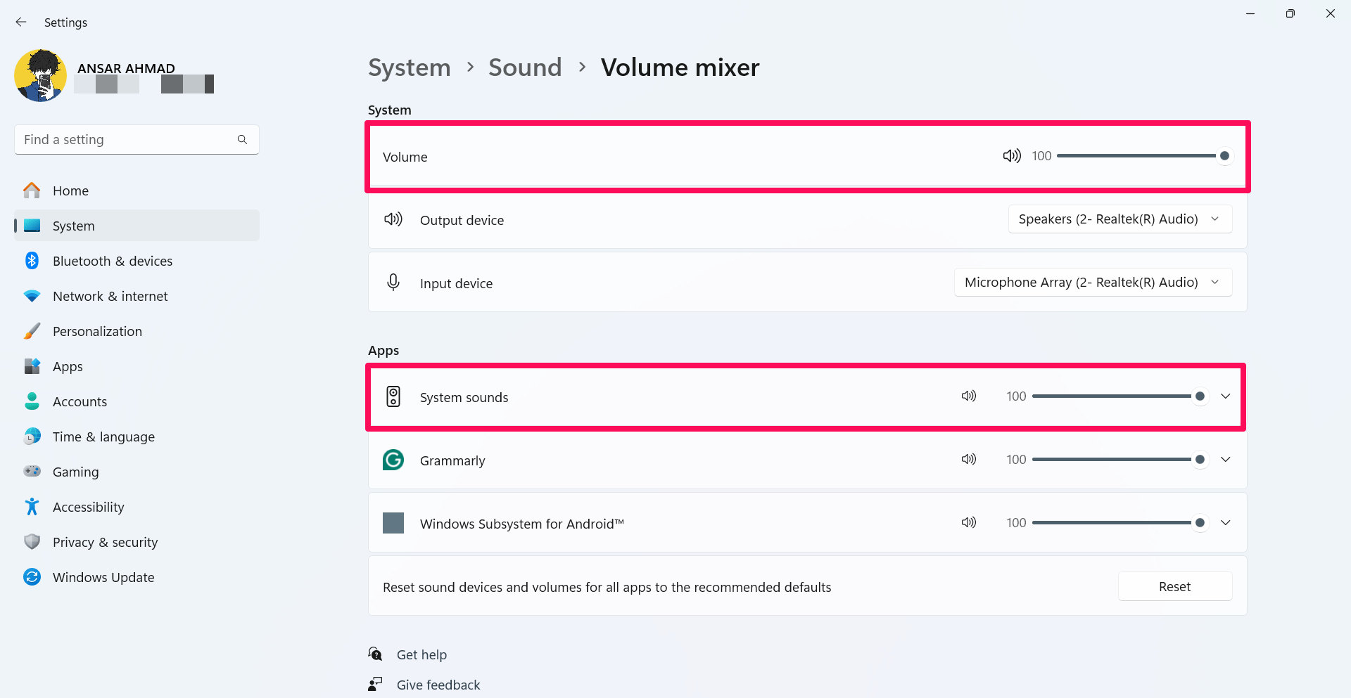 Check the volume level settings