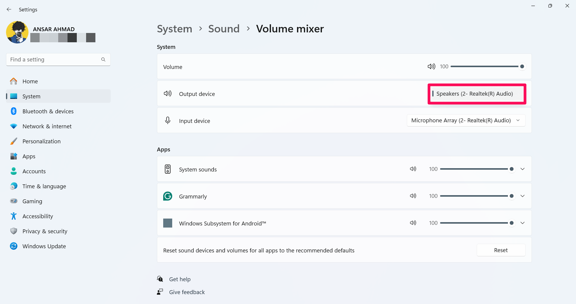 Check the Output device and ensure the volume level is increased