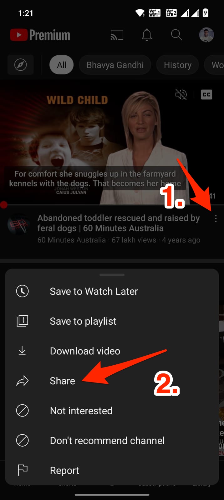 Share icon on yOutube app
