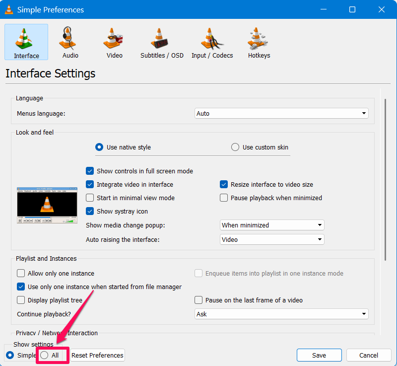 Click on All option in the Show settings