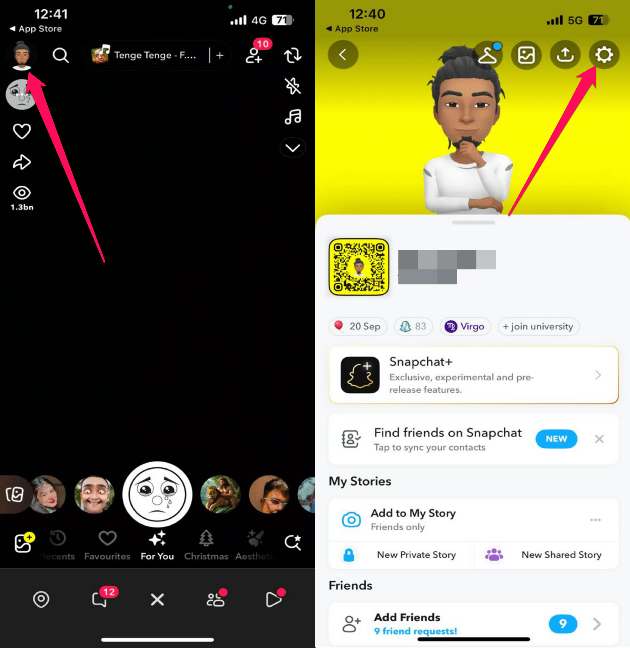 Tap on Profile icon and tap settings on the top right corner