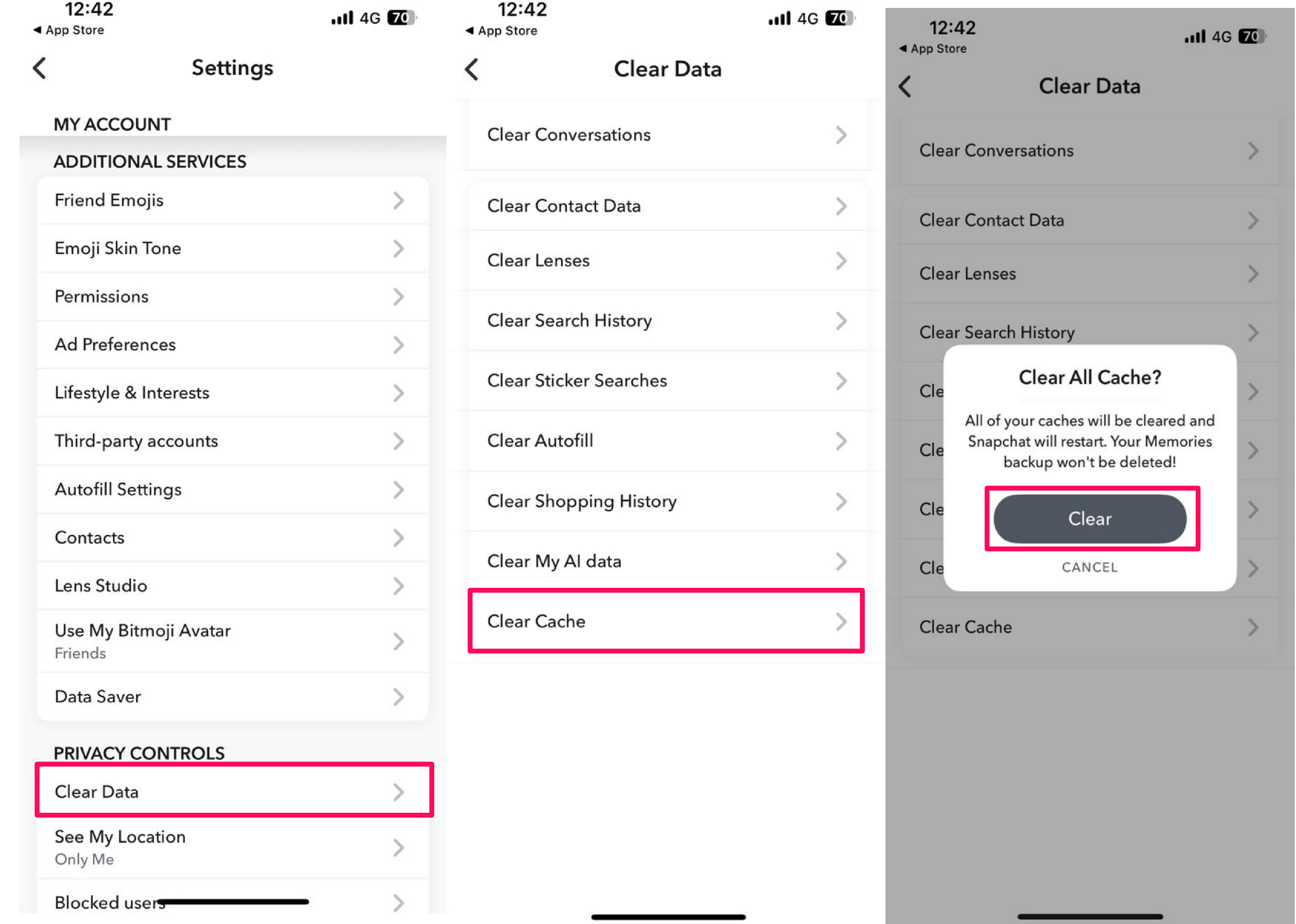 Tap on Clear Data option and select Clear Cache 