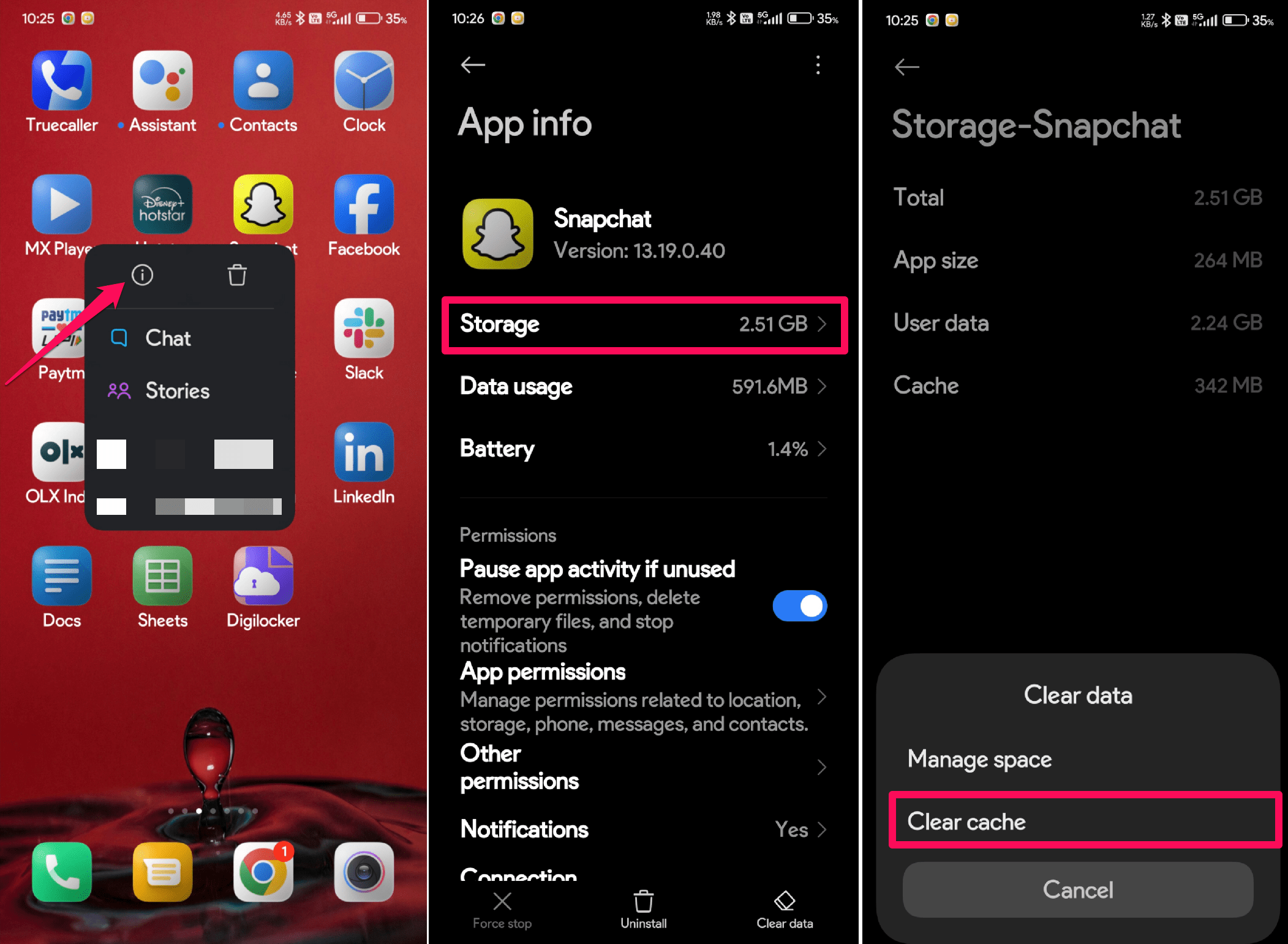 Tap on Storage option and select Clear cache 