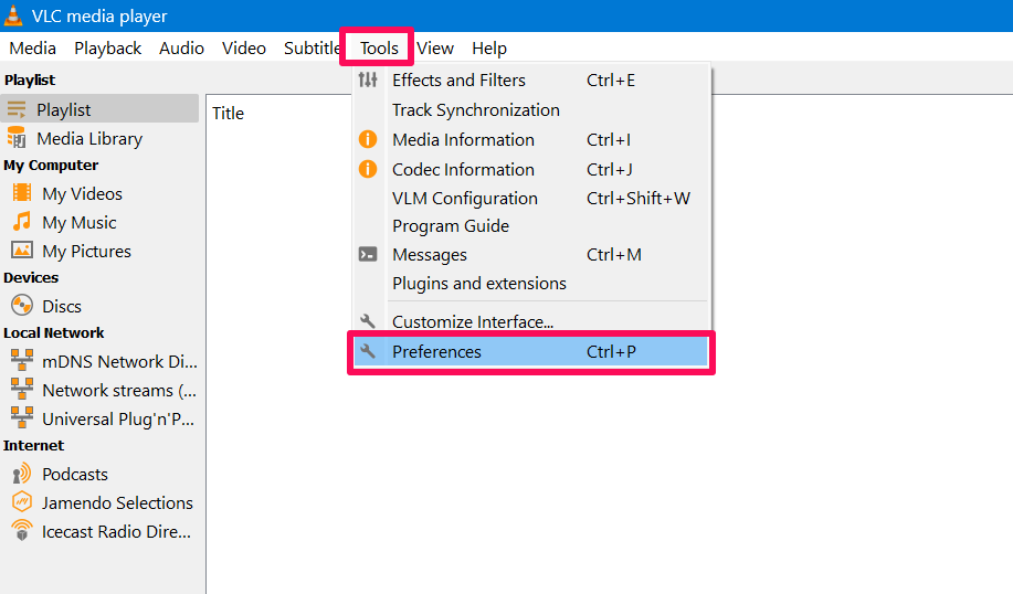 Click on Tools and choose Preferences