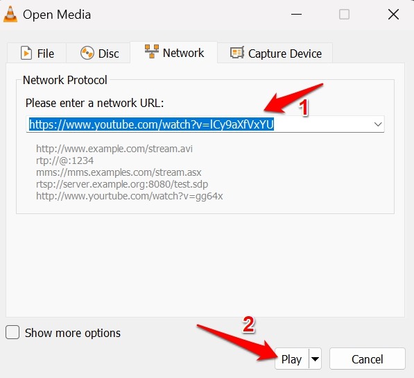 VLC Open Network stream