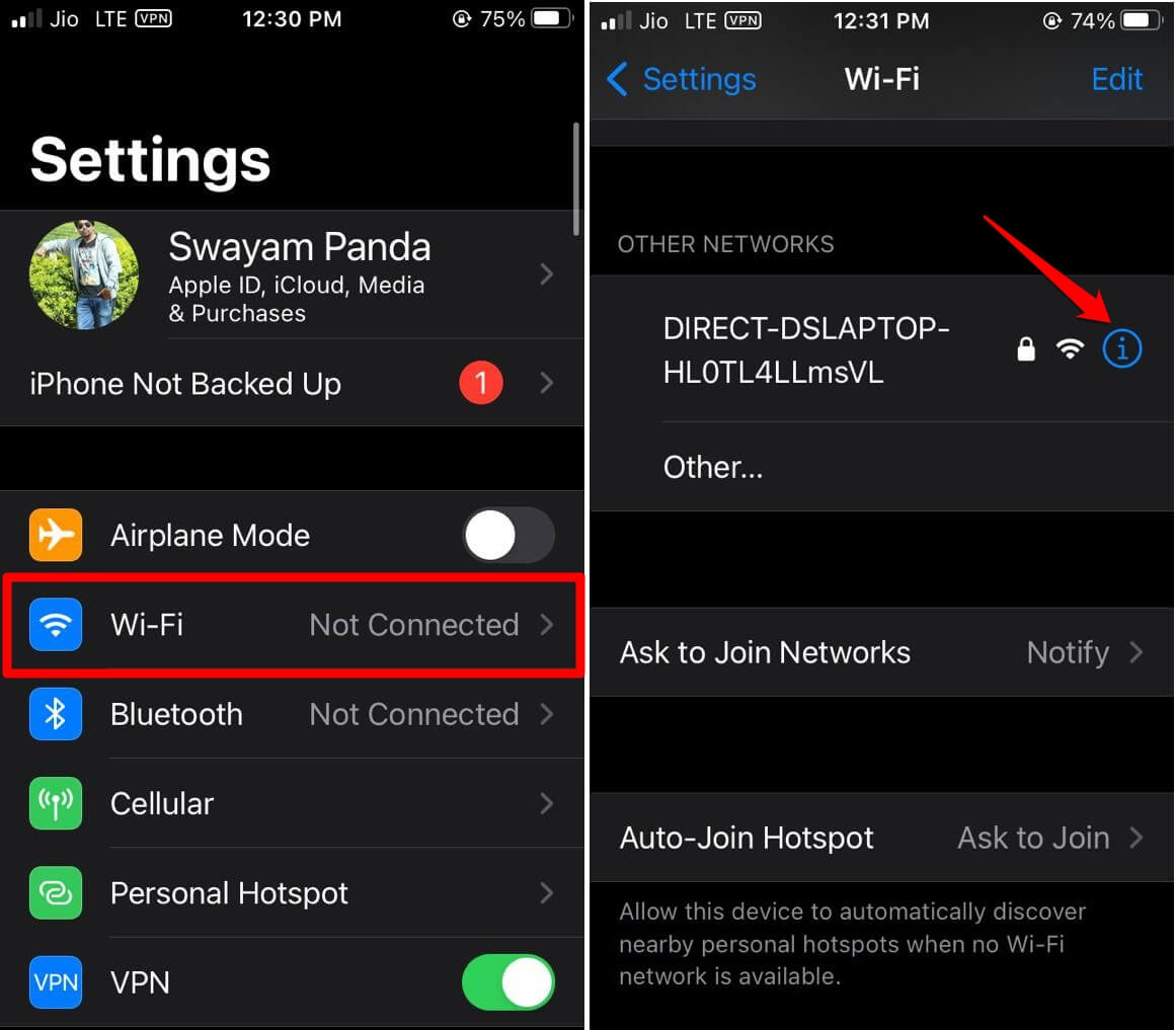 Wifi network settings iPhone