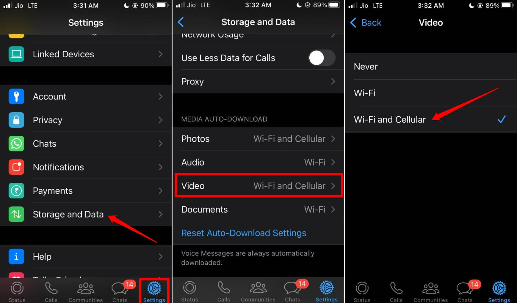 change WhatsApp video download settings iOS