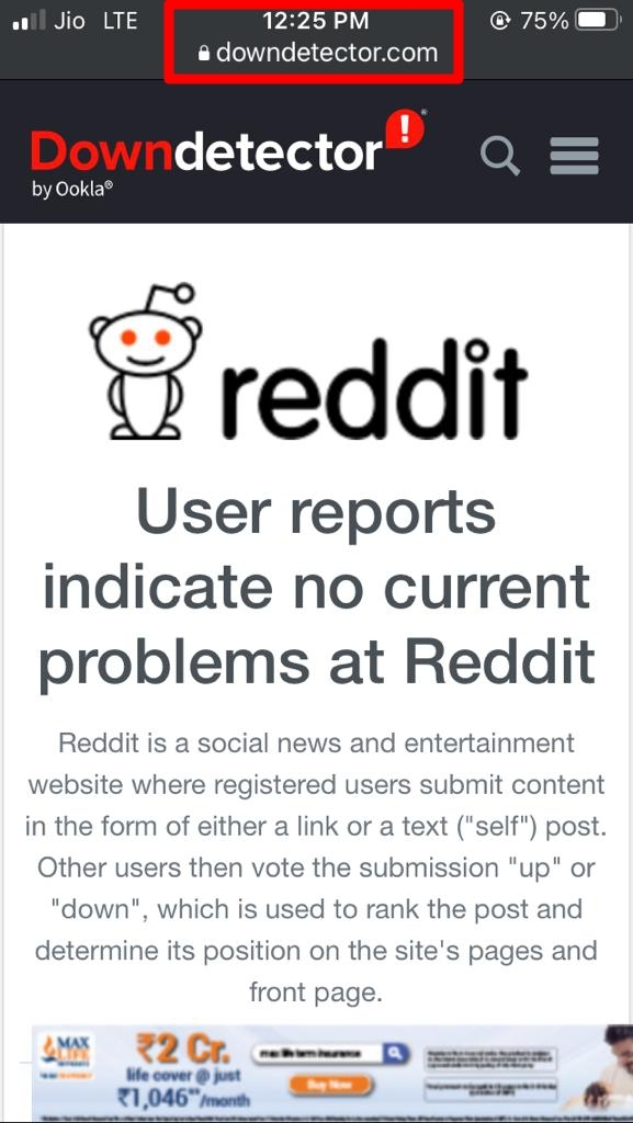 check if Reddit server is down