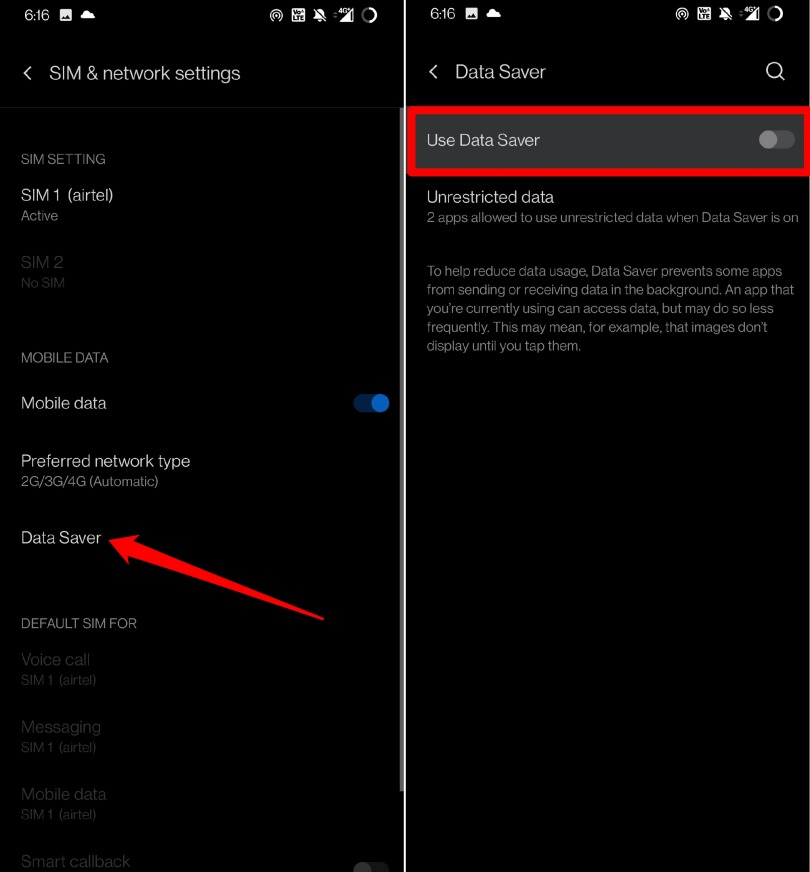 disable data saver on Android device