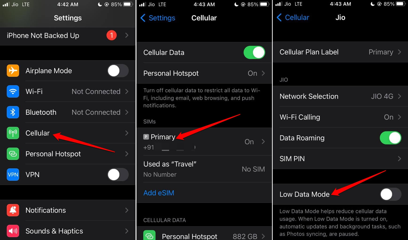 disable low data mode on iPhone