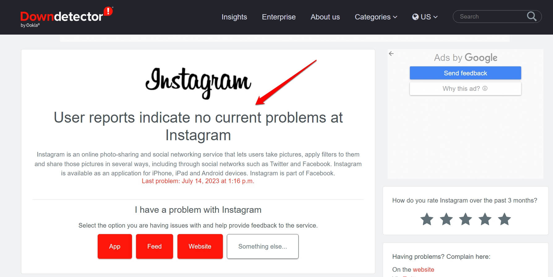 how to check if Instagram server is down