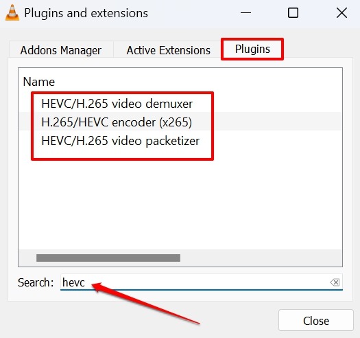 how to check if VLC media player supports HEVC codec