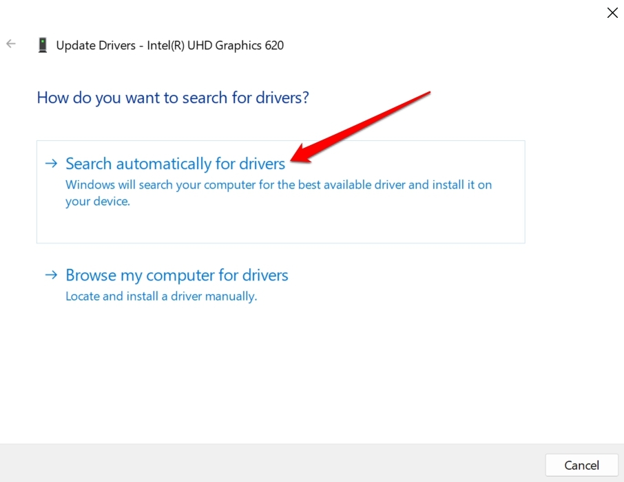 search automatically for latest display drivers