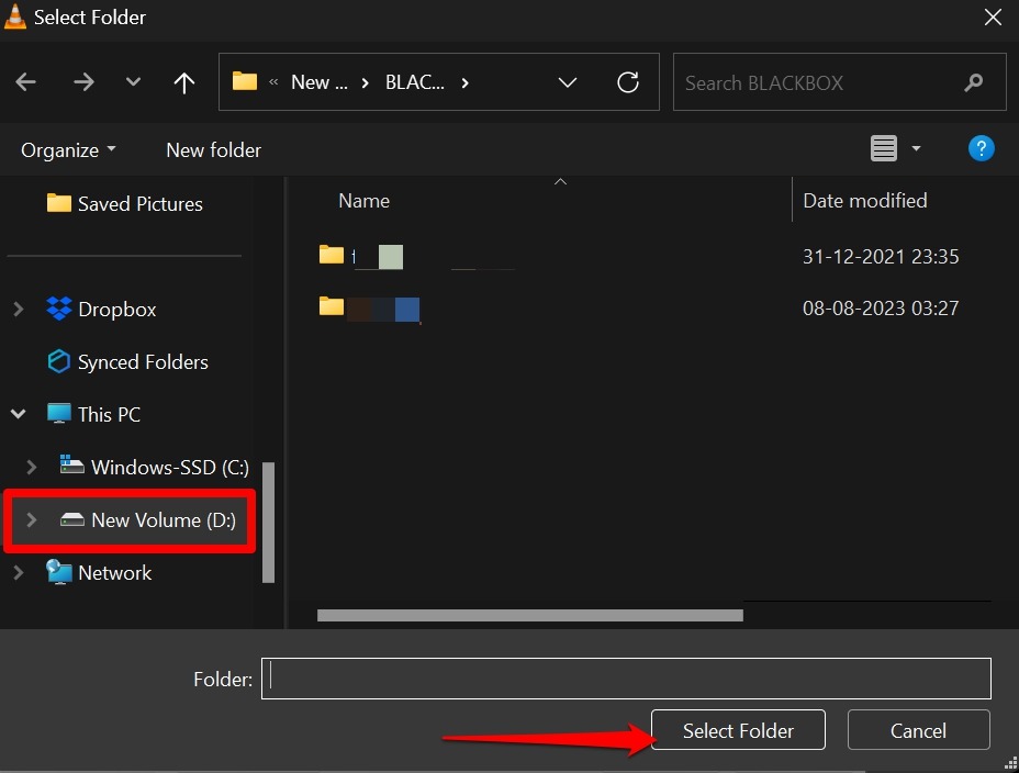 select a folder on Windows to save VLC snapshots
