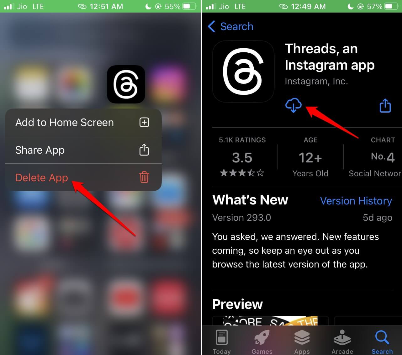 uninstall and reinstall Threads app iPhone