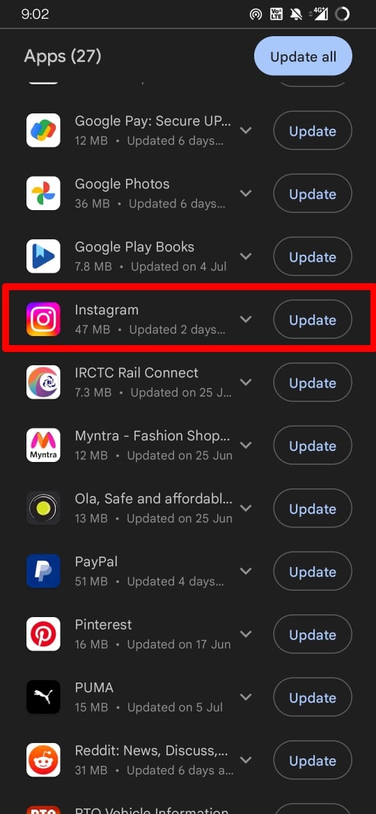 update Instagram on Android